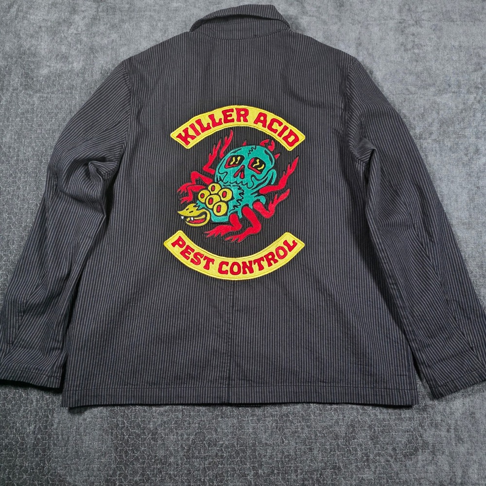 Killer Acid Pest Control Chore Jacket Mens Medium Pinstripe Embroidered Black